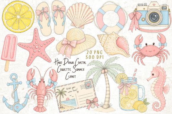 Download Hand Drawn Coastal Coquette Summer PNG - Premium Resources