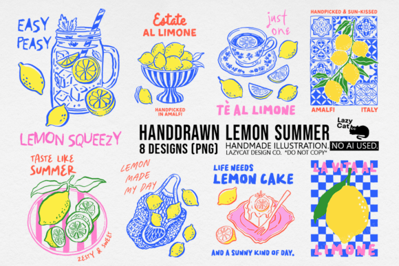 Download Handdrawn Lemon Summer Trendy PNG Bundle - Handdrawn Collection