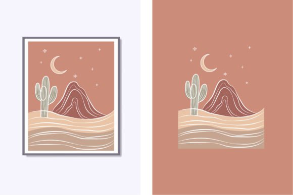 Download Boho Linear Desert Cactus Moon Poster - Moon poster Collection