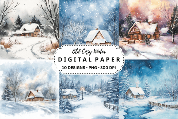 Download Watercolor Old Cozy Winter Background - Winter background Collection