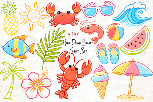 Download Hand Drawn Summer Clipart PNG Set - Premium Resources
