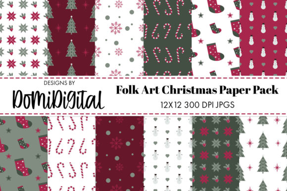 Download Folk Art Christmas Digital Paper Pack - Premium Resources