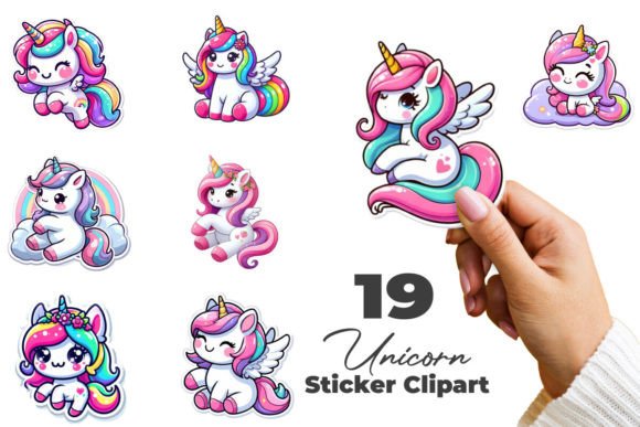 Download Cute Unicorn Stickers Clipart Bundle - Unicorn stickers Collection