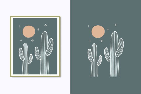 Download Boho Cactus Linear Full Moon Poster - Moon poster Collection