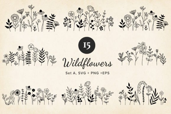 Download Set 15 Minimal Wildflower SVG, Handdrawn - Premium Bundle