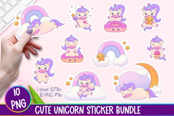 Download Cute Unicorn Stickers Bundle 10PNG - Unicorn stickers Collection